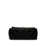CHANEL Handbag Black Black Crumpled Calfskin Medium Chain Around Flap Bag Light Gold Hardware - Redeluxe