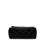 CHANEL Handbag Black Black Crumpled Calfskin Medium Chain Around Flap Bag Light Gold Hardware - Redeluxe