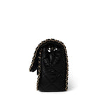 CHANEL Handbag Black Black Crumpled Calfskin Medium Chain Around Flap Bag Light Gold Hardware - Redeluxe
