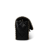 CHANEL Handbag Black Black Crumpled Calfskin Medium Chain Around Flap Bag Light Gold Hardware - Redeluxe
