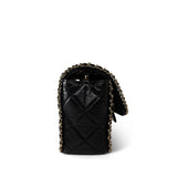 CHANEL Handbag Black Black Crumpled Calfskin Medium Chain Around Flap Bag Light Gold Hardware - Redeluxe