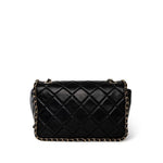 CHANEL Handbag Black Black Crumpled Calfskin Medium Chain Around Flap Bag Light Gold Hardware - Redeluxe