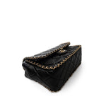 CHANEL Handbag Black Black Crumpled Calfskin Medium Chain Around Flap Bag Light Gold Hardware - Redeluxe