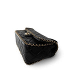 CHANEL Handbag Black Black Crumpled Calfskin Medium Chain Around Flap Bag Light Gold Hardware - Redeluxe