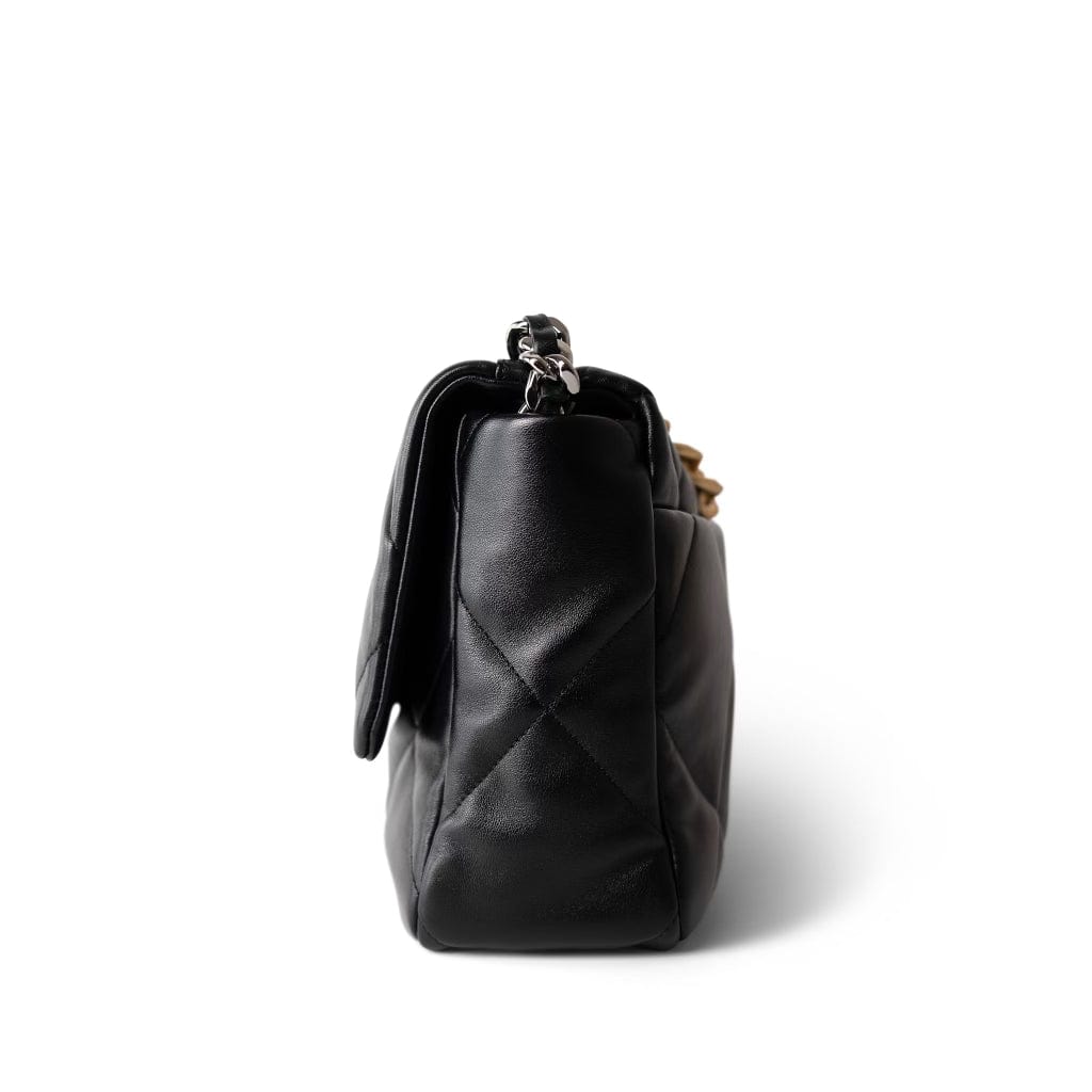 CHANEL Handbag Black Black Lambskin Quilted 19 Flap Medium/Large Mixed Hardware - Redeluxe