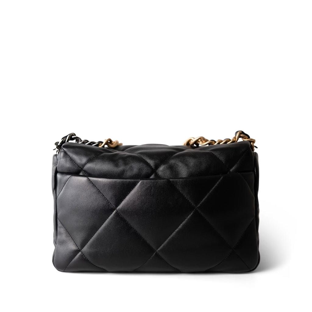 CHANEL Handbag Black Black Lambskin Quilted 19 Flap Medium/Large Mixed Hardware - Redeluxe