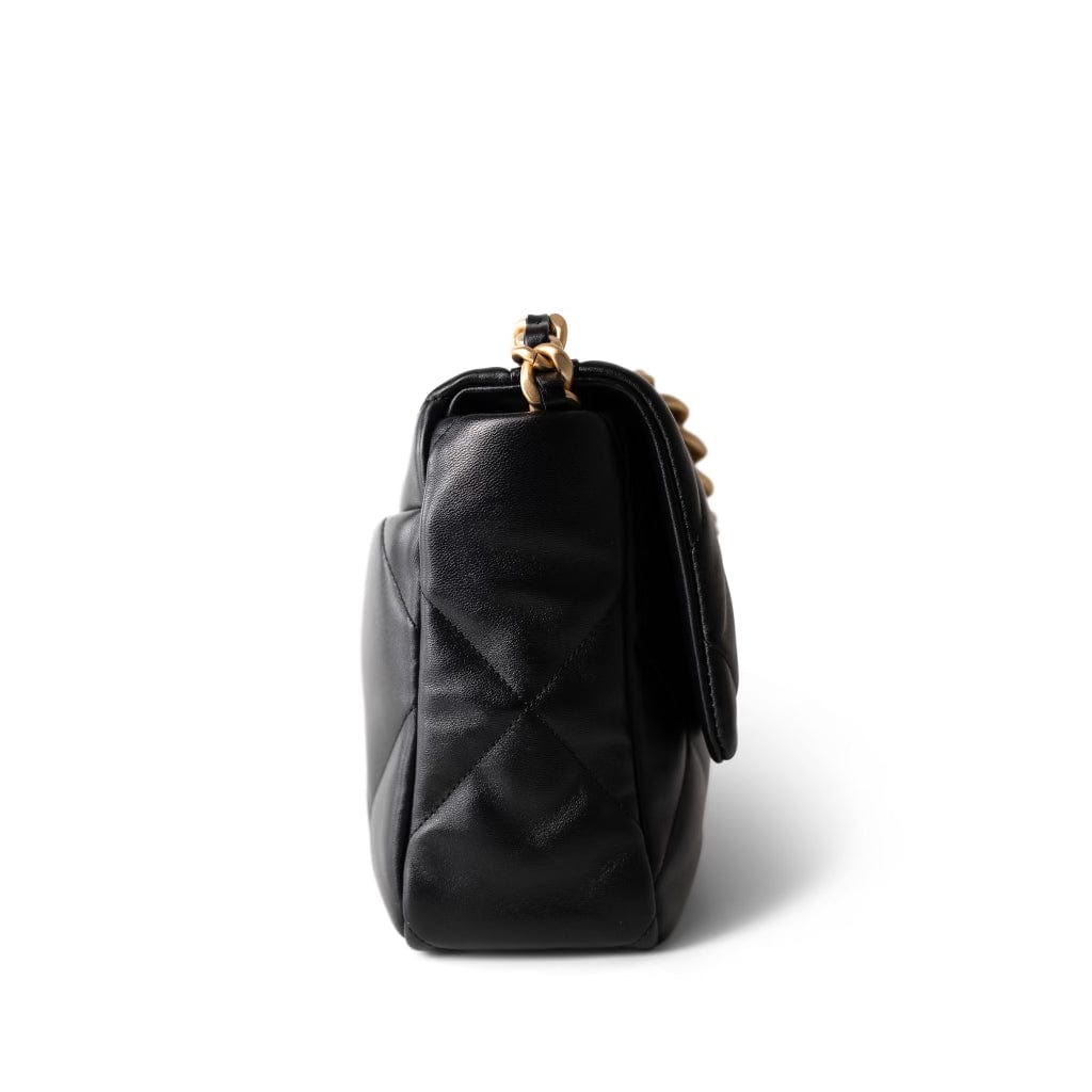 CHANEL Handbag Black Black Lambskin Quilted 19 Flap Medium/Large Mixed Hardware - Redeluxe