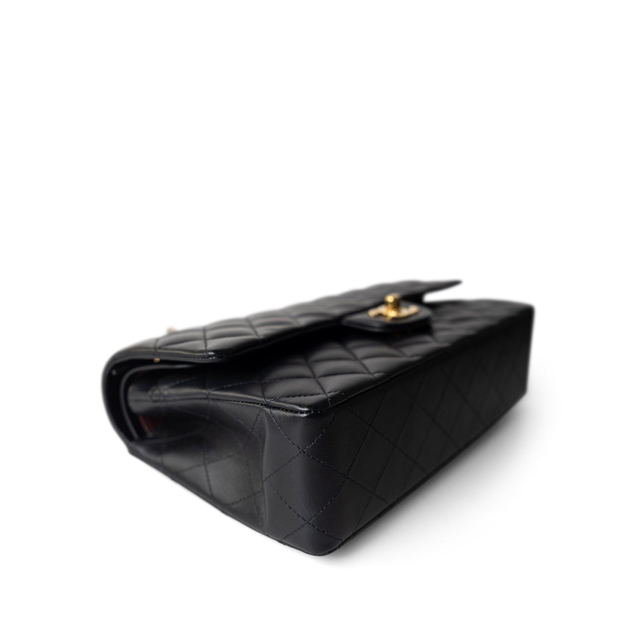 CHANEL Handbag Black Black Lambskin Quilted Classic Flap Medium Gold Hardware - Redeluxe