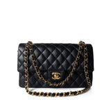CHANEL Handbag Black Black Lambskin Quilted Classic Flap Medium Gold Hardware - Redeluxe