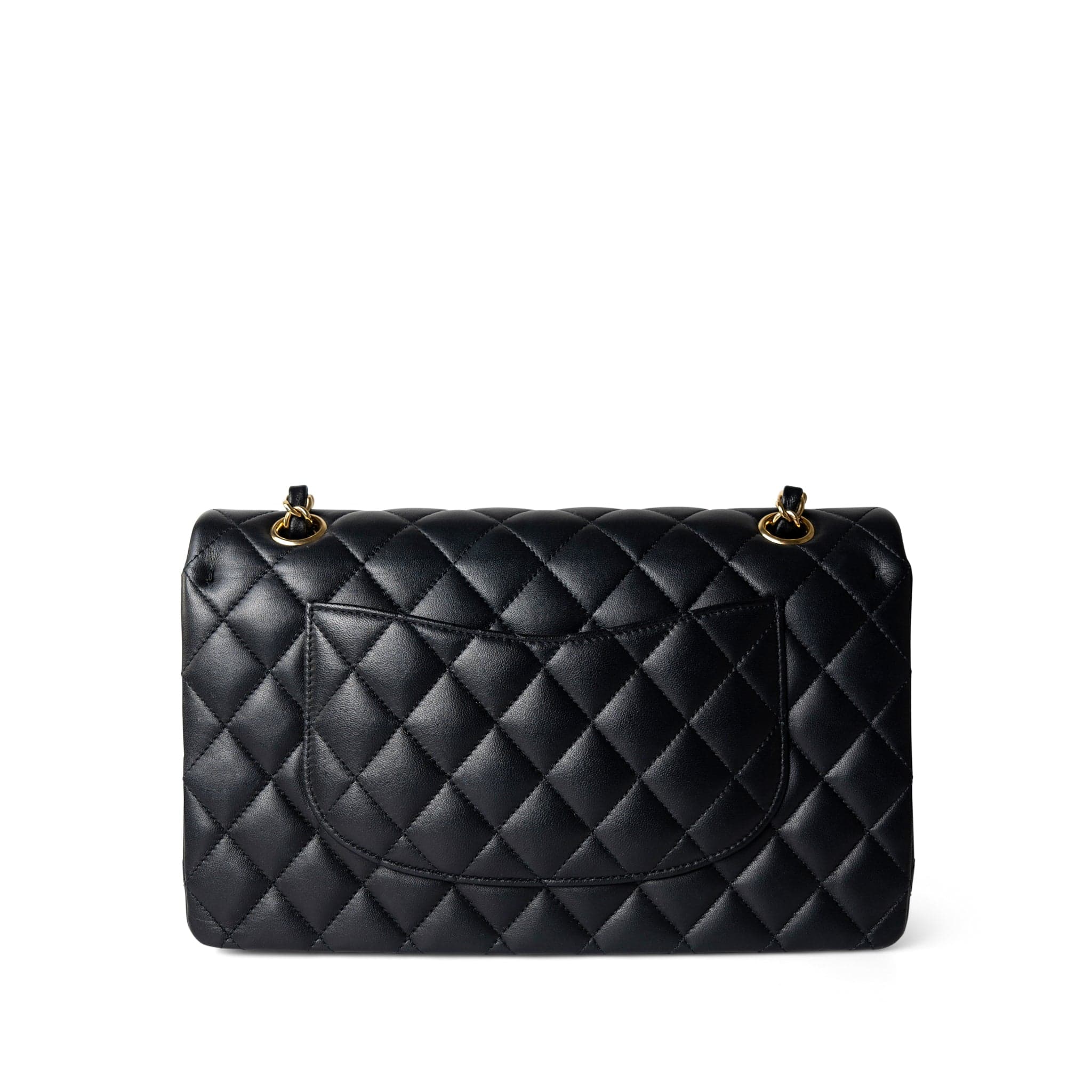 CHANEL Handbag Black Black Lambskin Quilted Classic Flap Medium Gold Hardware - Redeluxe