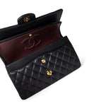 CHANEL Handbag Black Black Lambskin Quilted Classic Flap Medium Gold Hardware - Redeluxe