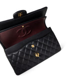 CHANEL Handbag Black Black Lambskin Quilted Classic Flap Medium Gold Hardware - Redeluxe