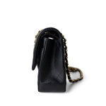 CHANEL Handbag Black Black Lambskin Quilted Classic Flap Medium Gold Hardware - Redeluxe