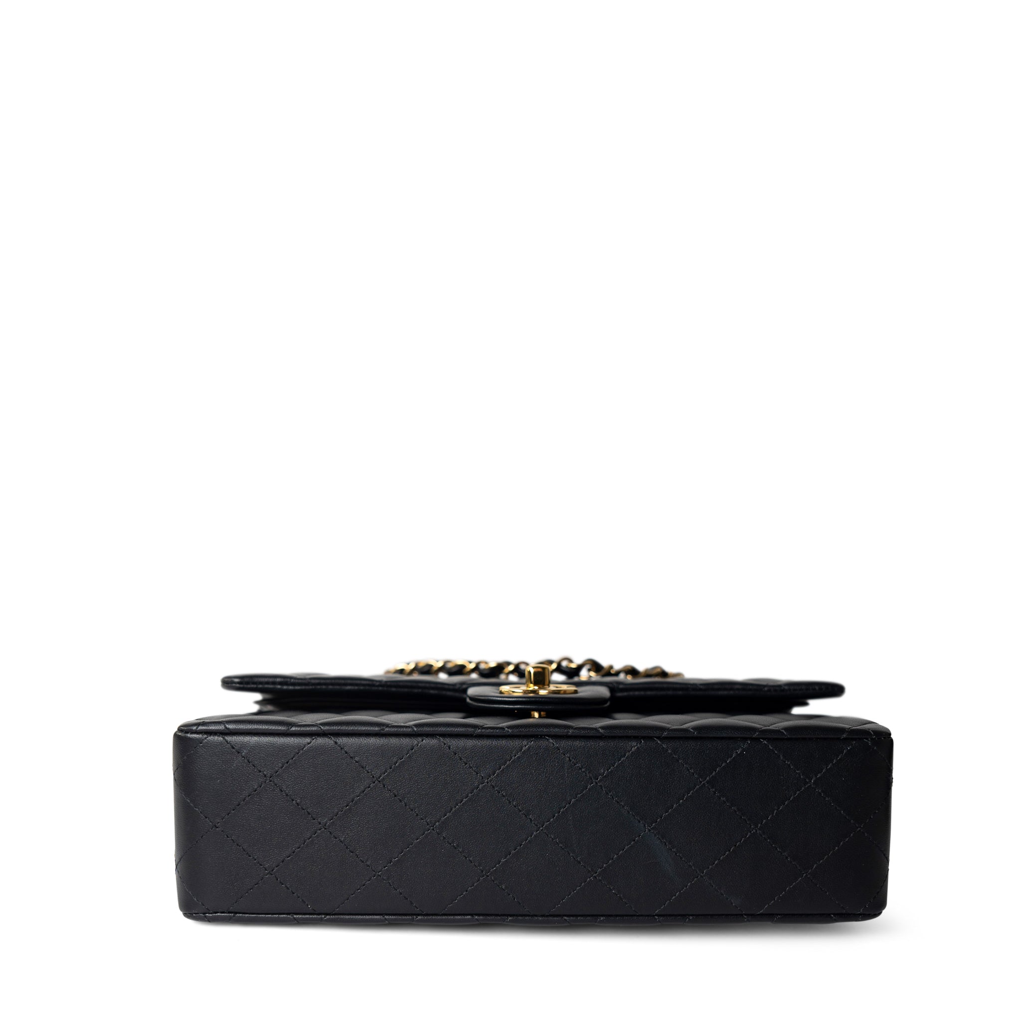 CHANEL Handbag Black Black Lambskin Quilted Classic Flap Medium Gold Hardware - Redeluxe