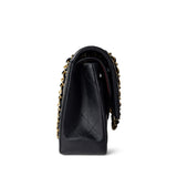 CHANEL Handbag Black Black Lambskin Quilted Classic Flap Medium Gold Hardware - Redeluxe