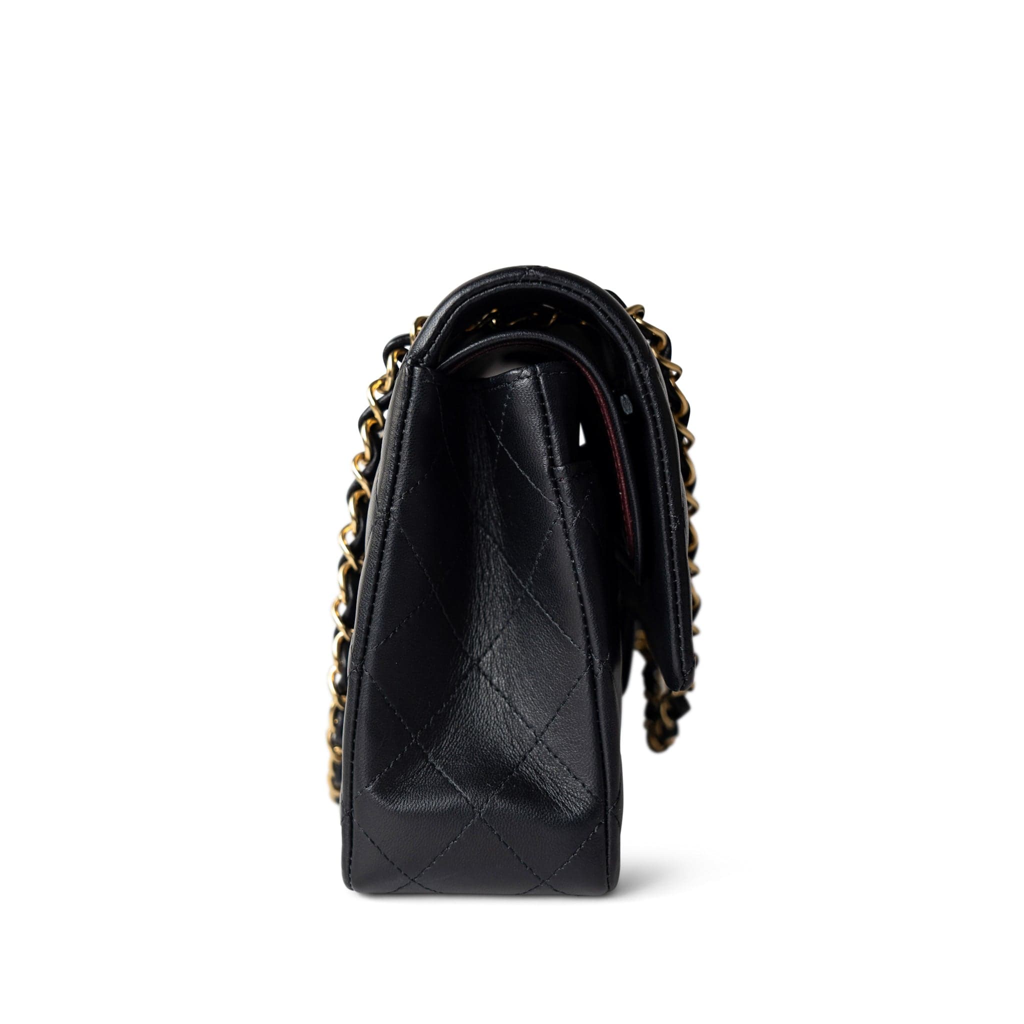 CHANEL Handbag Black Black Lambskin Quilted Classic Flap Medium Gold Hardware - Redeluxe