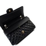 CHANEL Handbag Black Black Lambskin Quilted Classic Flap Medium Light Gold Hardware - Redeluxe