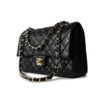 CHANEL Handbag Black Black Lambskin Quilted Classic Flap Medium Light Gold Hardware - Redeluxe