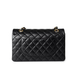 CHANEL Handbag Black Black Lambskin Quilted Classic Flap Medium Light Gold Hardware - Redeluxe