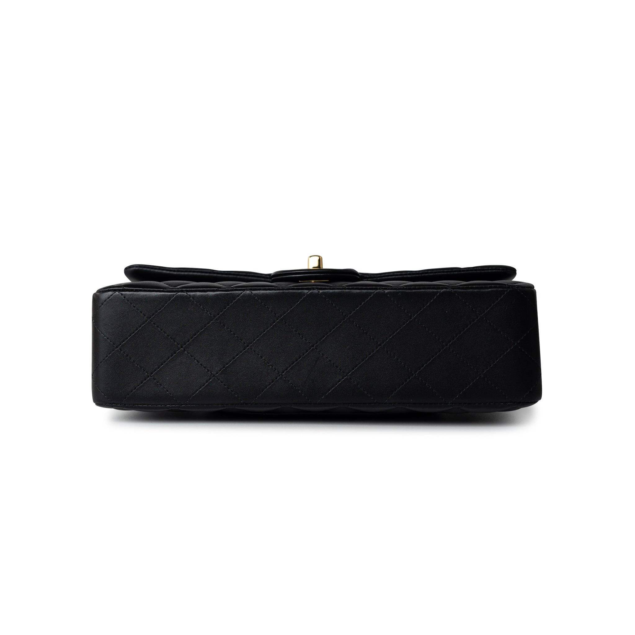 CHANEL Handbag Black Black Lambskin Quilted Classic Flap Medium Light Gold Hardware - Redeluxe