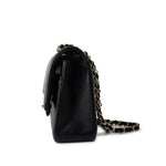 CHANEL Handbag Black Black Lambskin Quilted Classic Flap Medium Light Gold Hardware - Redeluxe
