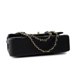 CHANEL Handbag Black Black Lambskin Quilted Classic Flap Medium Light Gold Hardware - Redeluxe