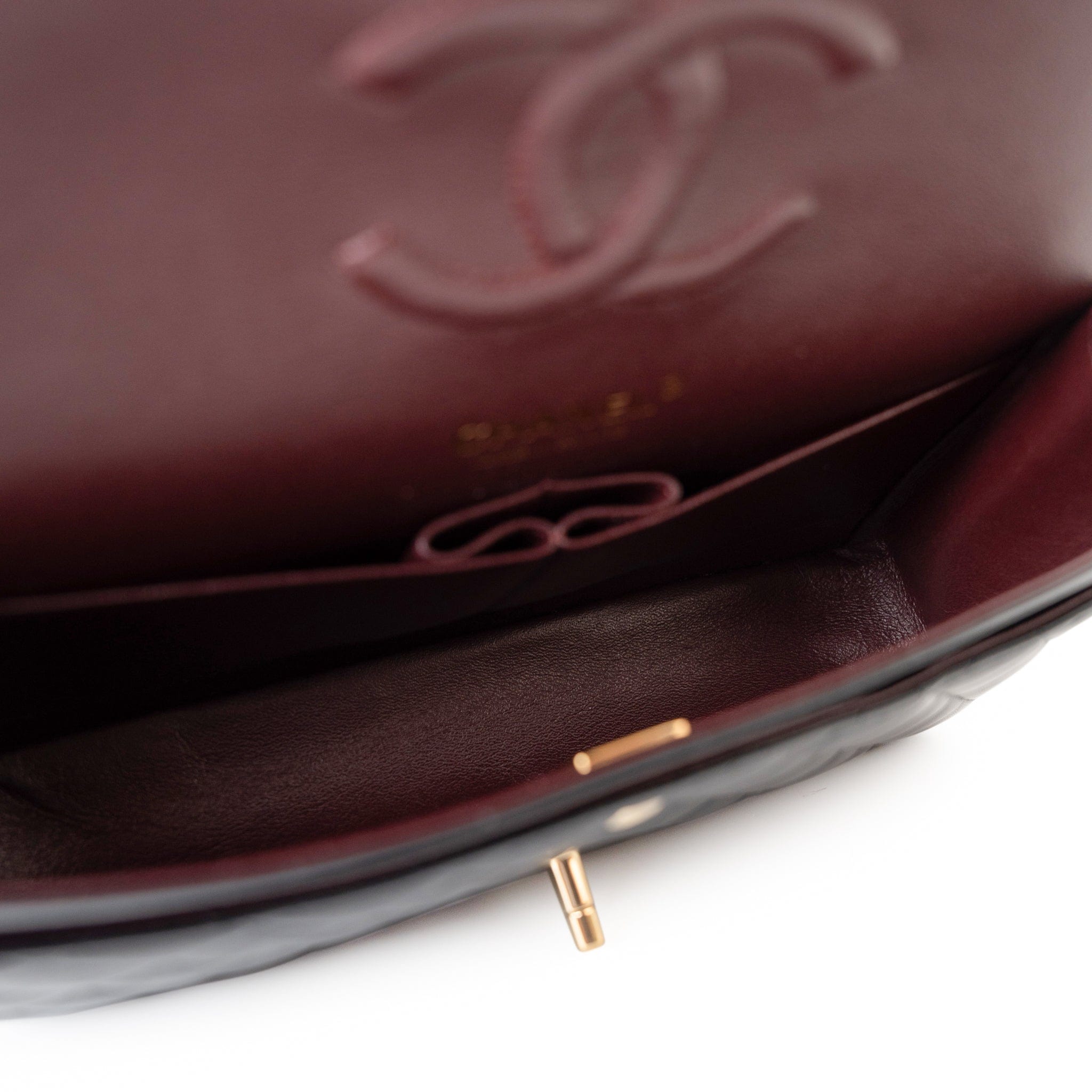 CHANEL Handbag Black Black Lambskin Quilted Classic Flap Medium Light Gold Hardware - Redeluxe