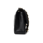CHANEL Handbag Black Black Lambskin Quilted Classic Flap Medium Light Gold Hardware - Redeluxe