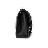 CHANEL Handbag Black Black Lambskin Quilted Classic Flap Medium Light Gold Hardware - Redeluxe
