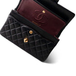 CHANEL Handbag Black Black Lambskin Quilted Classic Flap Small Gold Hardware - Redeluxe