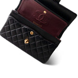 CHANEL Handbag Black Black Lambskin Quilted Classic Flap Small Gold Hardware - Redeluxe