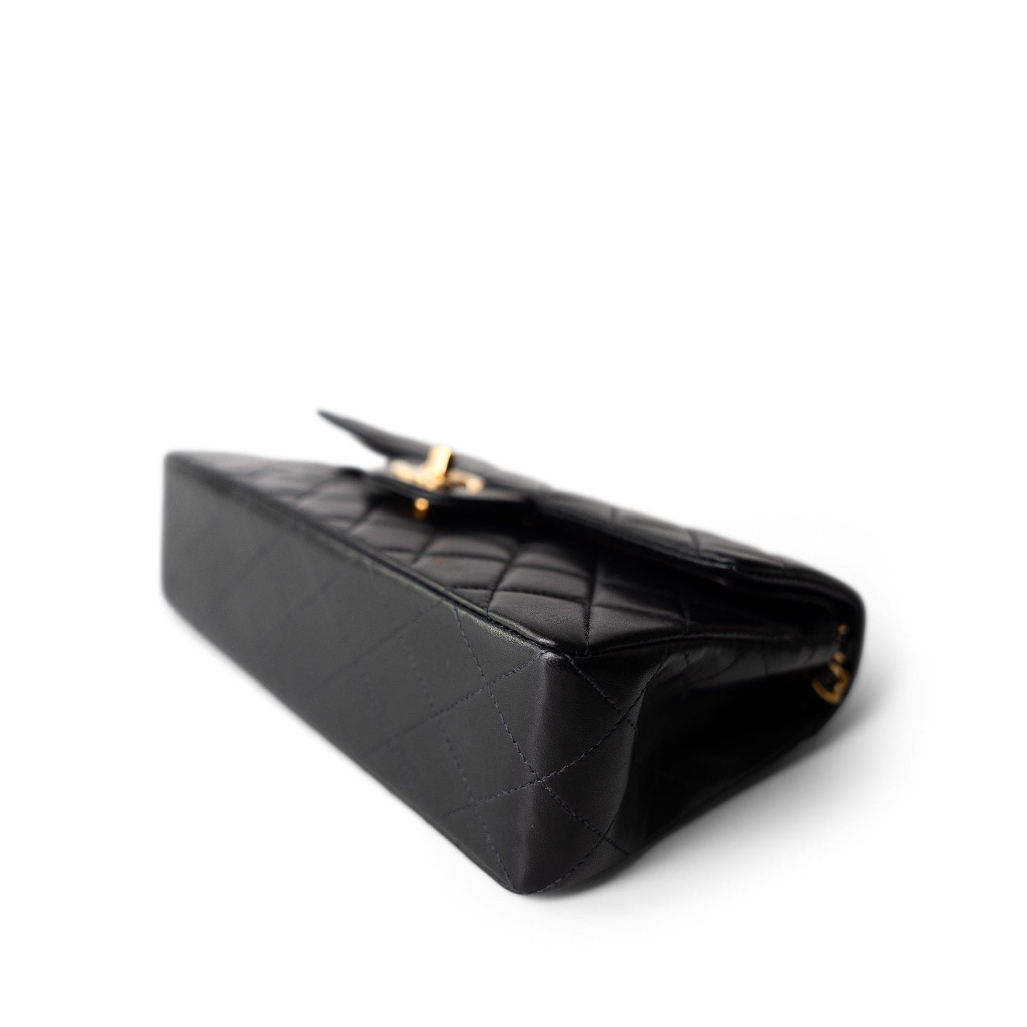 CHANEL Handbag Black Black Lambskin Quilted Classic Flap Small Gold Hardware - Redeluxe