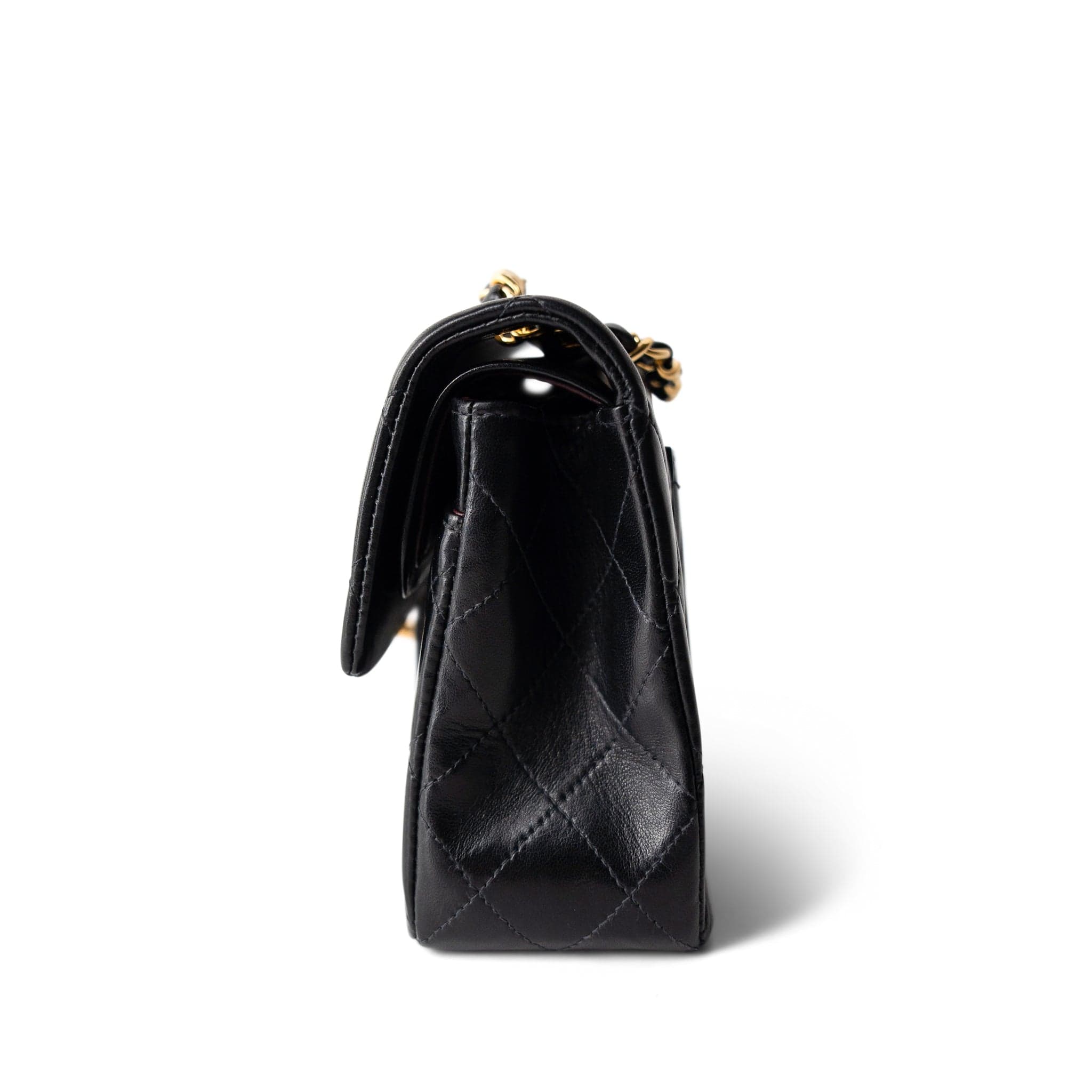 CHANEL Handbag Black Black Lambskin Quilted Classic Flap Small Gold Hardware - Redeluxe