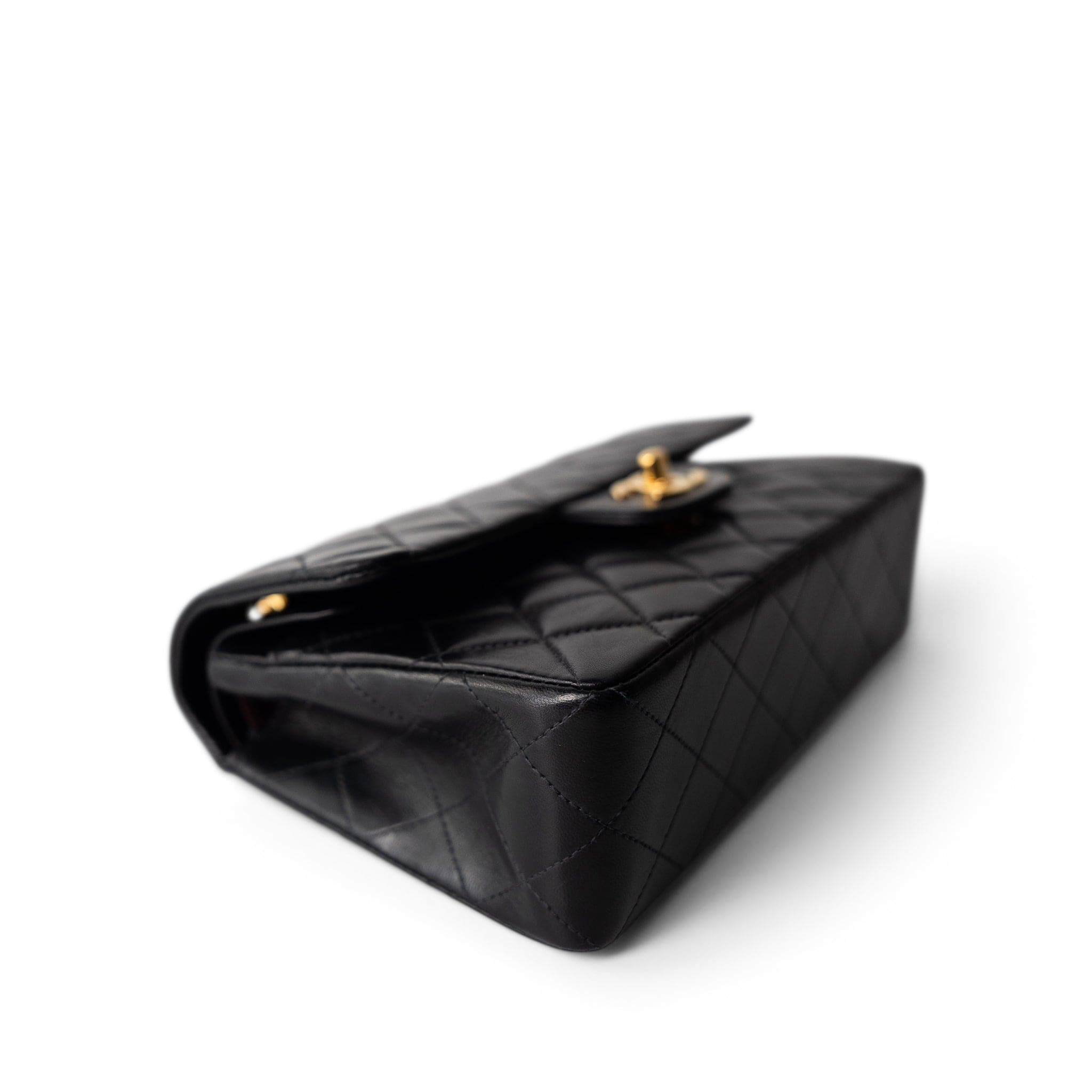 CHANEL Handbag Black Black Lambskin Quilted Classic Flap Small Gold Hardware - Redeluxe