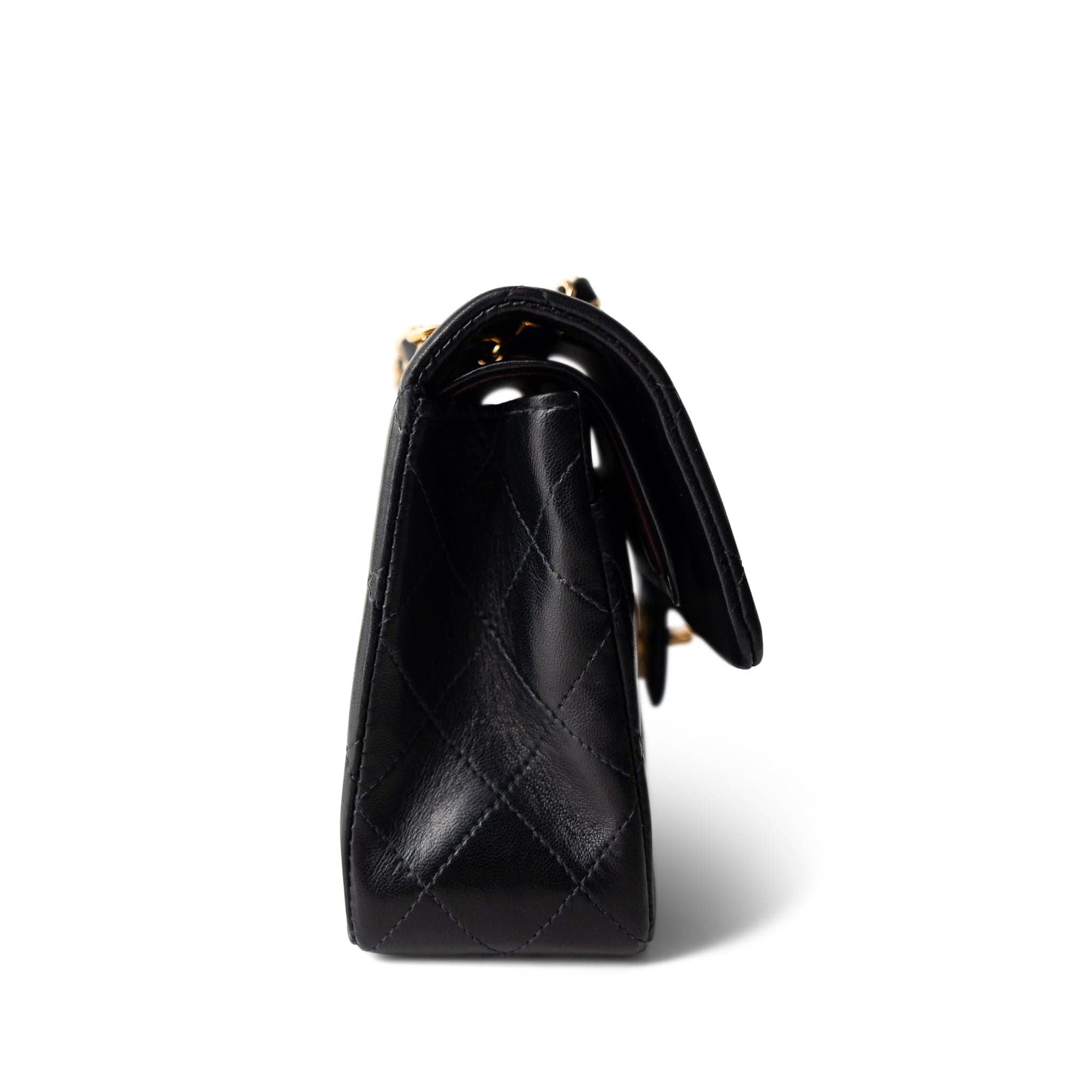 CHANEL Handbag Black Black Lambskin Quilted Classic Flap Small Gold Hardware - Redeluxe