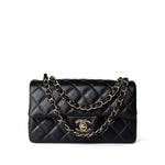 CHANEL Handbag Black Black Lambskin Quilted Mini Rectangular Flap Light Gold Hardware - Redeluxe