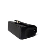 CHANEL Handbag Black Black Lambskin Quilted Mini Rectangular Flap Light Gold Hardware - Redeluxe