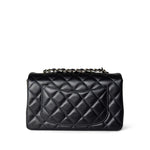 CHANEL Handbag Black Black Lambskin Quilted Mini Rectangular Flap Light Gold Hardware - Redeluxe