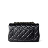 CHANEL Handbag Black Black Lambskin Quilted Mini Rectangular Flap Light Gold Hardware - Redeluxe