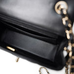 CHANEL Handbag Black Black Lambskin Quilted Mini Rectangular Flap Light Gold Hardware - Redeluxe