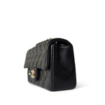 CHANEL Handbag Black Black Lambskin Quilted Mini Rectangular Flap Light Gold Hardware - Redeluxe