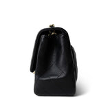 CHANEL Handbag Black Black Lambskin Quilted Mini Square Flap Light Gold Hardware - Redeluxe