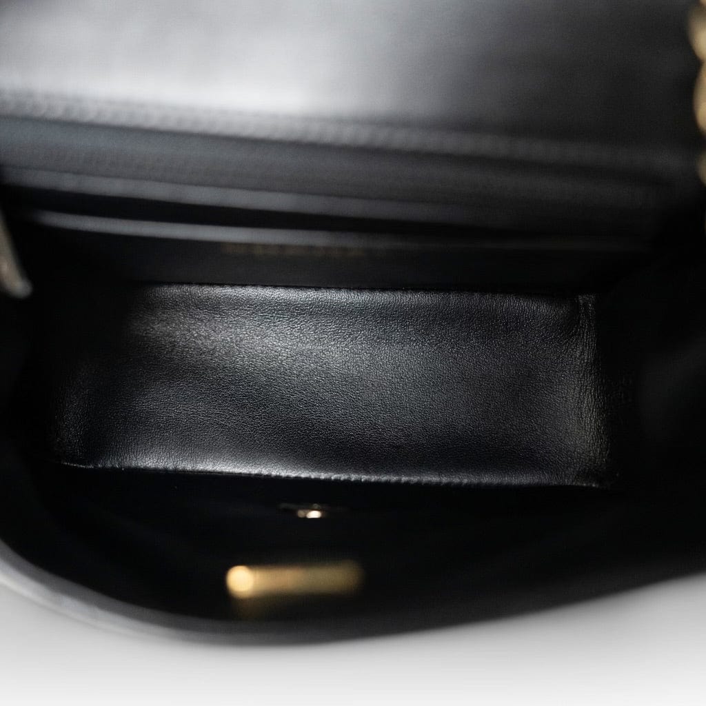 CHANEL Handbag Black Black Lambskin Quilted Mini Square Flap Light Gold Hardware - Redeluxe