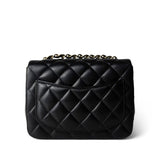 CHANEL Handbag Black Black Lambskin Quilted Mini Square Flap Light Gold Hardware - Redeluxe