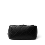CHANEL Handbag Black Black Lambskin Quilted Mini Square Flap Silver Hardware - Redeluxe