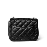 CHANEL Handbag Black Black Lambskin Quilted Mini Square Flap Silver Hardware - Redeluxe