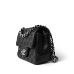 CHANEL Handbag Black Black Lambskin Quilted Mini Square Flap Silver Hardware - Redeluxe