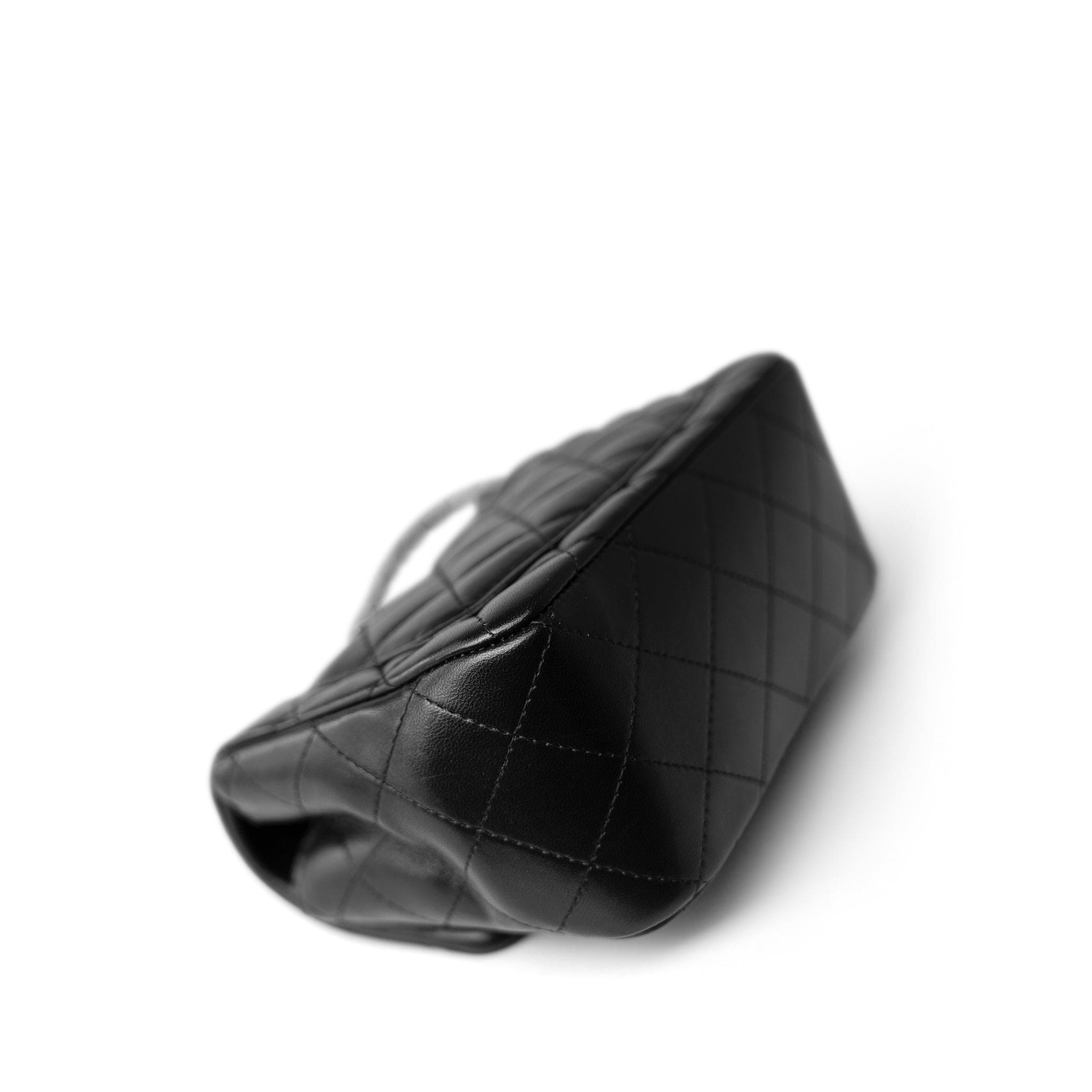 CHANEL Handbag Black Black Lambskin Quilted Mini Square Flap Silver Hardware - Redeluxe