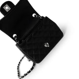 CHANEL Handbag Black Black Lambskin Quilted Mini Square Flap Silver Hardware - Redeluxe