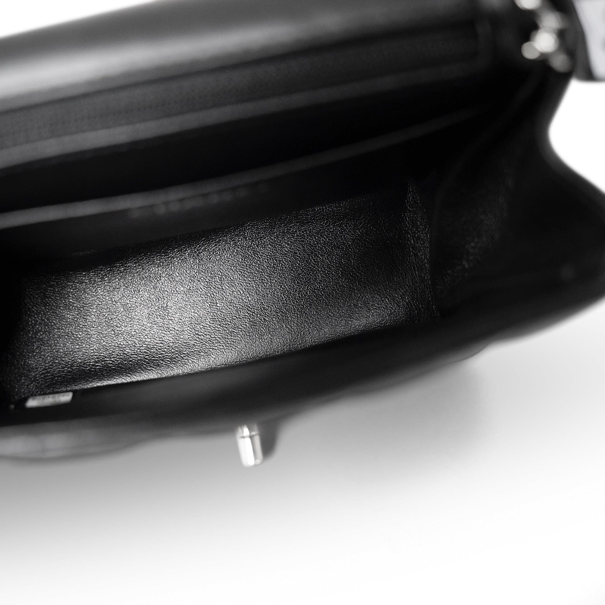 CHANEL Handbag Black Black Lambskin Quilted Mini Square Flap Silver Hardware - Redeluxe